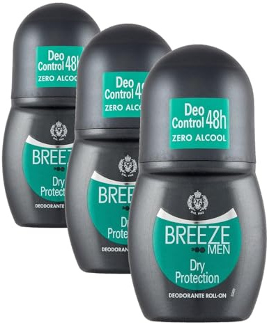 BREEZE | Desodorante Roll On Dry Protection, Breeze Men, 1 x 50 ml (Paquete de 3)