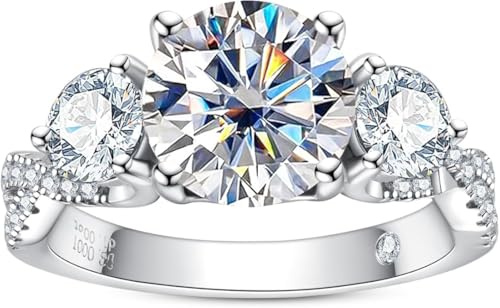 Anillo para Damas-Anillo Ovalado de Moissanita de 3 Quilates, con Certificado GRA,Plata 925, Color D + Claridad VVS1, Bañado en Plata Blanca de 18 Quilates, para Citas/Uso Diario/Bodas/Cumpleaños