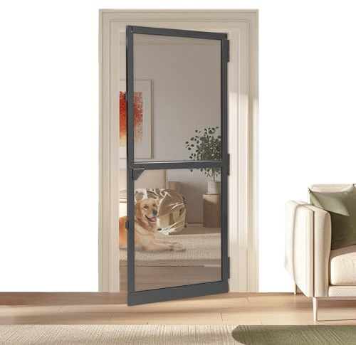 LZQ Moustiquaire professionnelle pour porte avec cadre en aluminium 95 x 210 cm - En tissu de fibre de verre - Découpable soi-même - Noir