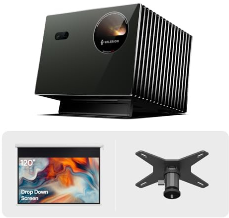 Valerion VisionMaster Pro2 4K Triple Laser Projector Bundle with 120 Rechargeable Waterproof Motorized Projector Screen and Ceiling Mount Conversion Bracket