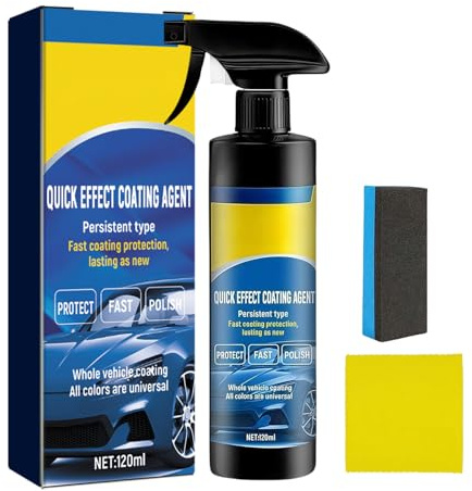 Quick Effect Car Coating Kit – 3-in-1 Waterless Wash & Wax Spray with Microfiber Cloth & Sponge Applicator (Per Bottle), Nanotechnology Protection for Whole Vehicle – 120ml (2)