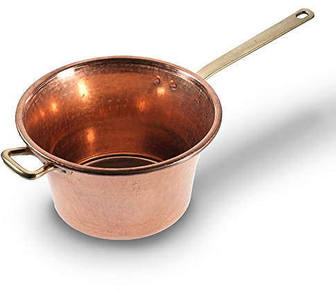 CREARTISTIC Pentola in Rame 30 cm Manico in Ottone, 3.0 L, Martellato, Bronzo, con Coperchio