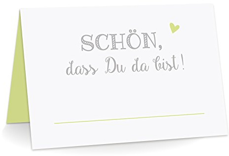 KuschelICH Tischkarten Schön, DASS Du da bist mit Herz Platzkarten zum Selbstbeschriften (Hellgrün, 50)