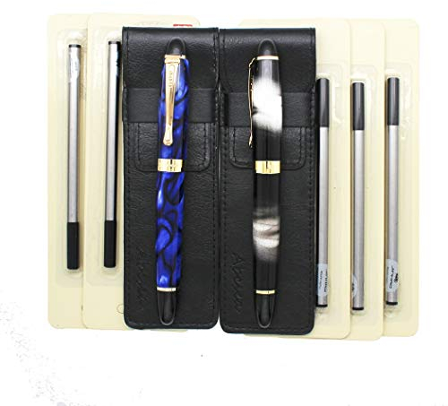Abcsea 2 Stück Jinhao 450 tintenroller stift set Fineliner, feine Kugelschreiber set feine Spitze schwarz (weißer Nebel und blaue Blume), mit 5 Stück 0,5 mm Standard-Rollerball-Mine schwarz