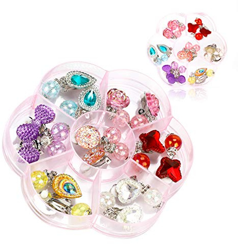 Hifot 7 par clip-on-örhängen inga piercade designörhängen klä upp prinsesssmycken tillbehör för flickor barn småbarn, Harts, Pärla