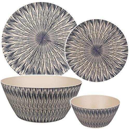 alles-meine.de GmbH 4 TLG. Geschirr Set - Kunststoff - 2 Teller + Schale + Schüssel - Retro & Nostalgie Design - blau/Creme - BPA frei - rund Kunststoffteller/Kunststoffschal..