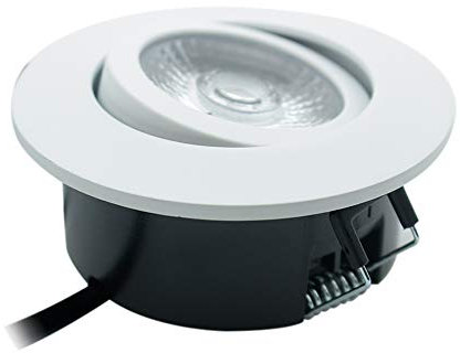Lampenlux LED schwenkbarer Möbeleinbaustrahler Admon runder flacher LED Spot 38mm Tiefe 6W 3000K 230V IP44 (Weiß)