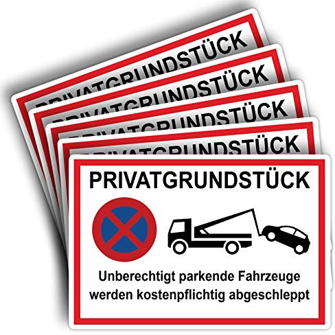 STROBO 5 Stück Privatgrundstück Fahrzeuge werden kostenpflichtig abgeschleppt Hinweisschild in Weiss | Stabile 3mm Hartschaumplatte als 30x20cm Schild mit UV-Schutz für den Außenbereich