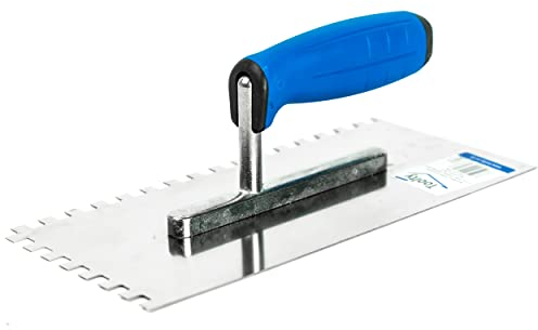 Toolty Stainless Steel Square Notched Trowel, Tiling Trowel, Plastering Trowel -270mm, 8x8mm - for Adhesive mortars - Rubber Handle, Tile, Tiling, Adhesive, DIY - TLTY-7108