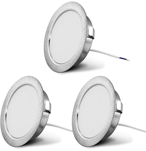 KYOTECH LED Faretto da Incasso 230V 3000K IP44 3.5W 300LM 3PCS Nichel | Fari Incassati 55-58mm Ultra Piatto 20mm Luce Bianca Calda per armadio da bagno
