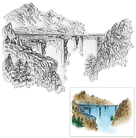 Tree Mountain River Background Clear Stamps for Card Making, Forest Falls Landscape Clear Silicone Rubber Stamp Silicone Reusable Stamp for DIY Scrapbooking Paper Craft Album Decoration
