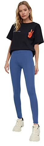 Trendyol Damstrumpbyxor med hög midja stickade leggings, blå, stor