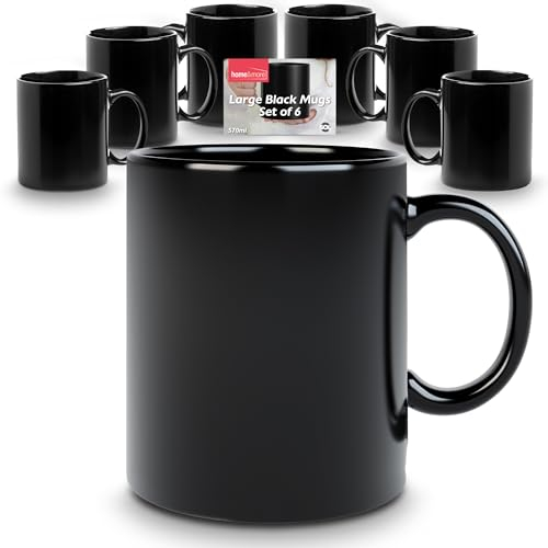 SOL Large Black Mugs Set of 6 – 20oz Oversized Ceramic Cups with Handles for Tea, Coffee & Hot Drinks – Stylish & Durable – Microwave & Dishwasher Safe – Ideal for Home & Office Use