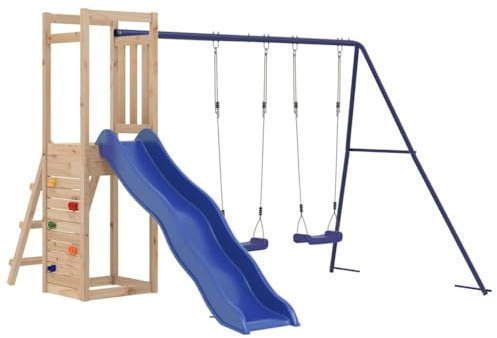 vidaXL Spielturm, Klettergerüst mit Rutsche Schaukel Kletterwand, Kinder Kletterturm, Spiel-Zubehör für Garten, Holz Spielplatz, Massivholz Kiefer, (3155927)