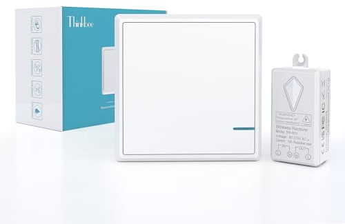 Funkschalter, 230V Thinkbee Wireless Lichtschalter Set mit Funk Fernbedienung, Wasserdicht Staubdicht Feuerfest Funktaster mit Empfaenger Fernbedienung 1000W Geräte bis zu 500 m, -40~+70℃, SW 1 Set