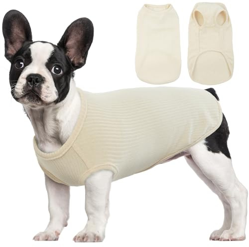 Hjumarayan Hundepullover Mittelgroße Hunde - Hundeshirt Dünn Hunde Pullover Sonnenschutz Tshirt Elastisch Hundepulli Gestreifte Shirt Pullis für Dackel Französische Bulldogge (Beige M)