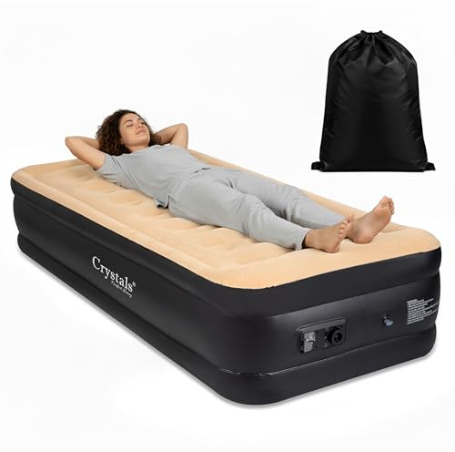 DENNY Single High Raised Airbed Inflatable Mattress, Waterproof Camping Mattress Air Bed, Quick Inflatable Air Mattress for Adults & Kids, Blow Up Mattress Air Bed with Built-In Electric Pump