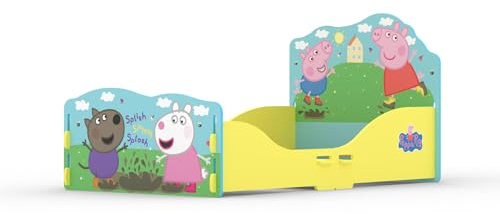 Peppa Pig Toddler Bed with Safety Side Panels – Bright Yellow Kids Bed Frame for Ages 18 Months+ | Fun Character Design | Sturdy & Easy Assembly (Blue & Yellow)