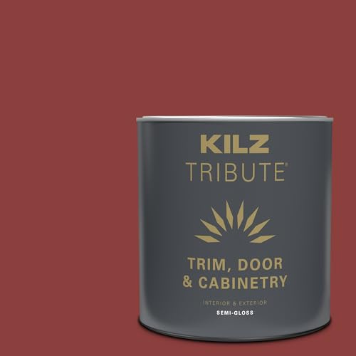 KILZ Tribute Cabinet Paint & Trim Paint, Interior/Exterior, Semigloss, Haute Red, 1 Quart