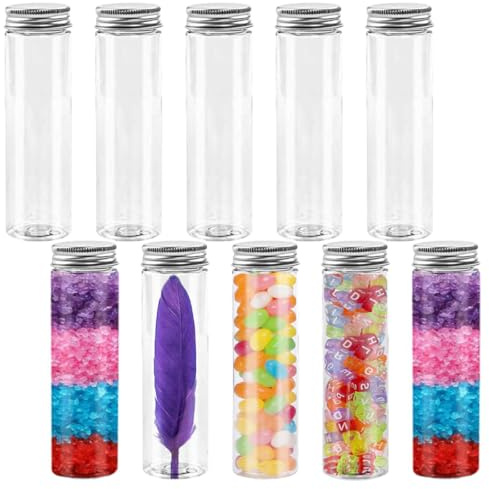 LZKHEH Tubos de ensayo de plástico con Tapa (10 uds) - 45 ML para Laboratorio, chuches, Perlas, Dulces y Flores. Transparencia Ideal para experimentos. ¡Ordénalos ya!