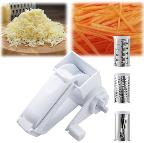 QOLLS 3 in 1 Cheese Grater,Olive Garden Cheese Grater Hand Crank,Hand Held Cheese Grater with Handle,Hand Held Cheese Grater Rotary,Cheese Grater Handheld Crank for Hard Cheese, Chocolate, Nuts