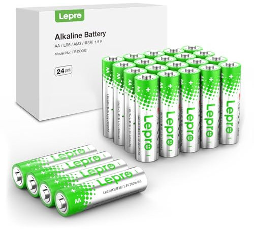 Lepro AA Batteries 24 Pack, 1.5 Volt Alkaline Double AA Battery with High Capacity, Anti-Leakage, Long Lasting Power, 2800mAh LR06 MN1500 Batteries AA for Clocks Remotes Mouse Torch