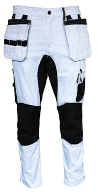 Atomic Workwear Stretch Painters Trouser with Removable Holster Pockets & Knee Pad Pockets | Modern Slim Fit | Durable, Comfortable, Practical Decorators Whites (UK, Waist, 42, Slim, Regular)