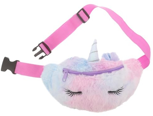 Plüsch Einhorn Brusttasche für Kinder, Mehrfache Trageweise | Metall Detail, für Mädchen und Kids, Winterlicher Stil, Bunte Cartoon Optik, 1 Stück