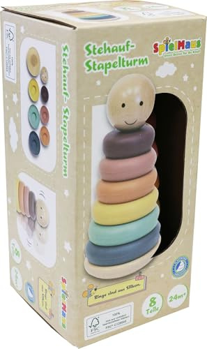 VEDES SpielMaus Holz Stehauf-Stapelturm, Silikon, 8 Teile