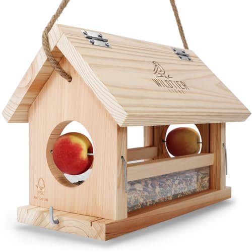 wildtier liebe Vogelfutterhaus groß aus Natur-Holz I L Vogelhaus zum Aufhängen Wetterfest I Futterhaus Futterstation für Vögel, Vogelhäuschen, Vogel Haus