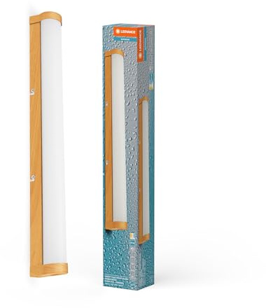 LEDVANCE ORBIS Tube LED-Spiegel-/Wandleuchte, gefrostetes Glas/Holzdekor, 12W, 1200lm, dimmbar, 3000/4000K über Wandschalter einstellbar, 60cm Durchmesser, IP44 Schutz vor Fremdkörpern/Spritzwasser