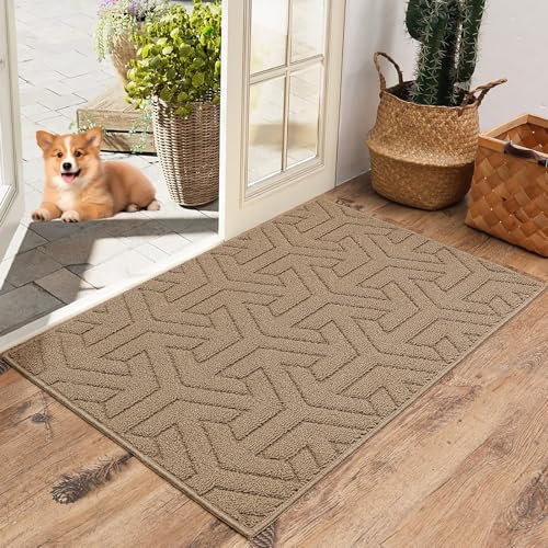 KMVIZI Fußmatte Innen und Außen, Fussmatte 60x90cm Braun, Küchenteppich Waschbar rutschfest, Teppich Läufer, Schmutzfangmatte Teppich für Eingang, Küche, Patio, Flur, Garten
