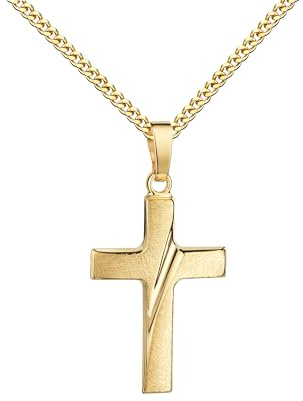 JEVELION Kreuz Anhänger Gold 750 eismattiert Goldkreuz mit Halskette oder ohne Kette wählbar + Schmuck-Etui + Echtheitszertifikat