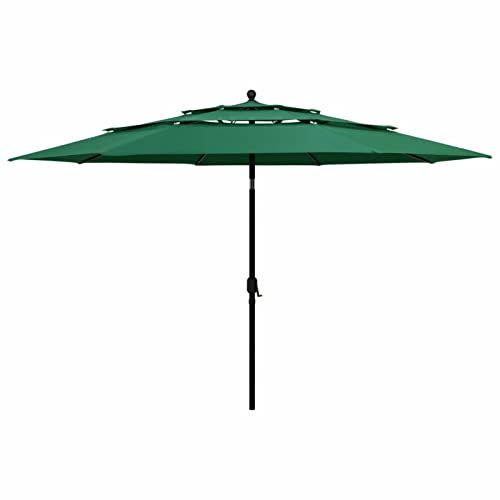 Parasol de plage avec protection UV hydrofuge facile à ouvrir et à fermer Design 3 étages en aluminium Vert 3,5 m