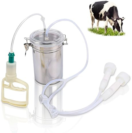 Manual Cow Milker Machine, 2000ml Effort Saving Goat Milking Device Portable Milking Kit Stainless Steel Sheep Cow Hand Vacuum Pump Goat Cow Milking Machine for Milk Plant Farm