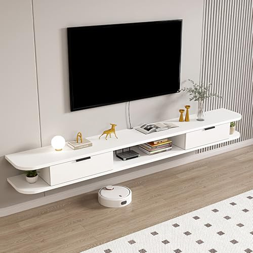 Mueble tv suspendido, Mueble tv flotante, mueble tv salon fijado a la pared, Centro de consola multimedia de entretenimiento, Gran armario de almacenamiento for oficina en casa(White,100cm/39in)