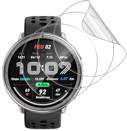 GEEMEE 3 Stück für Amazfit Active 2 für Schutzfolie Displayschutzfolie, HD TPU-Materia Weich Folie Bläschenfrei Einfache InstallationNass Angewendet Schutzfolie