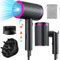 JANOLTY Secador Pelo Iónico Plegable 2400W con Botón de Aire Frío | Viaje, Compacto, Silencioso | Difusor, Boquilla Concentradora, Bolsa | 2 Niveles de Calor, 3 Velocidades,Negro y Morado