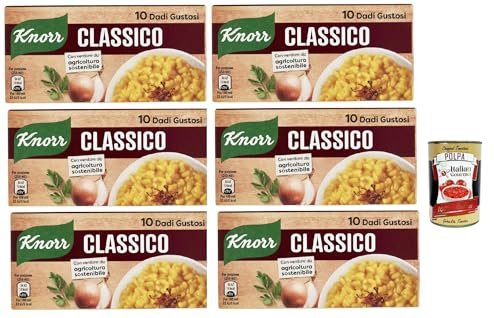 6x Knorr classico dado brodo Suppenwürfel Brühe klassisch reich an Geschmack, Packung mit 10 würfel + Italian Gourmet polpa 400g