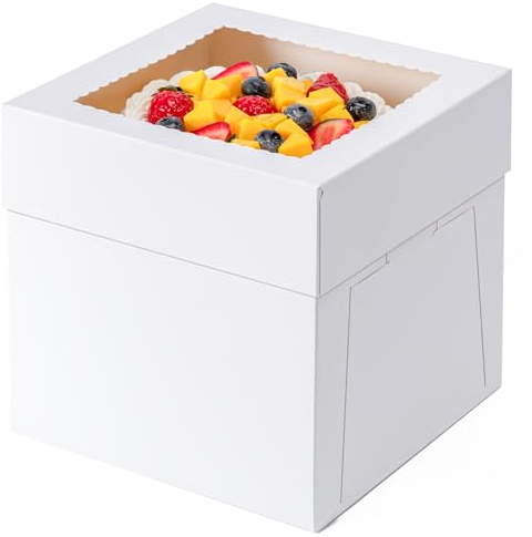 3 Pack Cake Boxes 10 Inch, Tall Cake Large Box, Disposable Cakes Transport Containers with Lids, Bakery Boxes with Large Window, for Cookies Pies Cupcakes Pastry-Wedding, Birthday, Party (10x10x8 In)