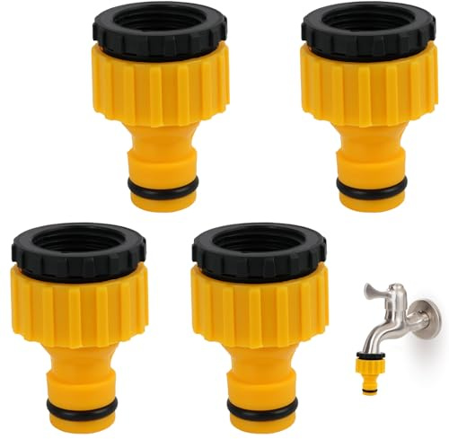 Aifrymne 4-Pack Universal Hose Tap Connector Set, Durable Plastic 2-in-1 Threaded Faucet Adapter, Compatible with 3/4 and 1/2 Taps for Garden, Kitchen, Outdoor Use - Includes Sealing Rings