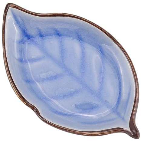 craspire Repose Cuillère en Céramique à Feuille Assiette Bleue Moyenne Support de Cuillère de Cuisine Joli Plateau à Bijoux Plateau à Bagues Vaisselle pour Cuisinière Comptoir de Cuisine Ustensiles