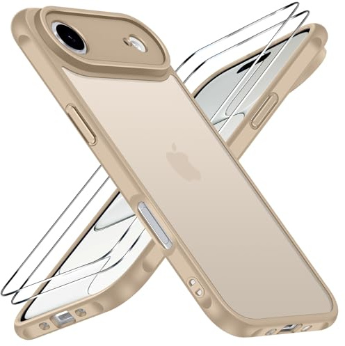ivoler 3 in 1 Case for iPhone Air with 2 Pieces Tempered Glass Screen Protectors, Military Standard Shockproof Cell Phone Case, Matte Translucent Anti-Fingerprint Protective Case,Desert Titanium
