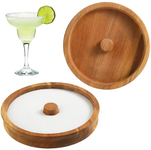 Margarita Salt Rimmer, Wooden Cocktail Accessory for Professional Bartenders and Home Bars, Spicy Margarita Salt and Sugar Rimmer, Compact Bar Setup Essential