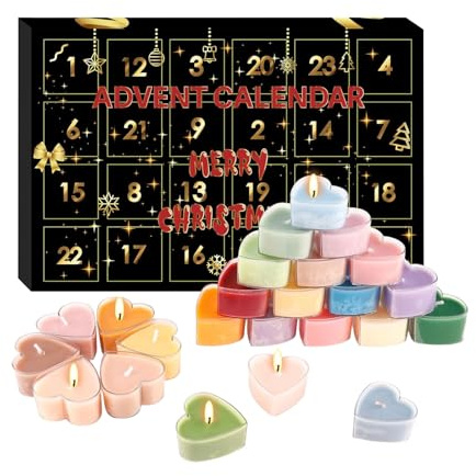 Calendario de Adviento de velas de Navidad, 24 días, vela perfumada, calendario de adviento, portalámparas de té de cristal transparente para adolescentes, niñas, damas, regalo de vela de Navidad para