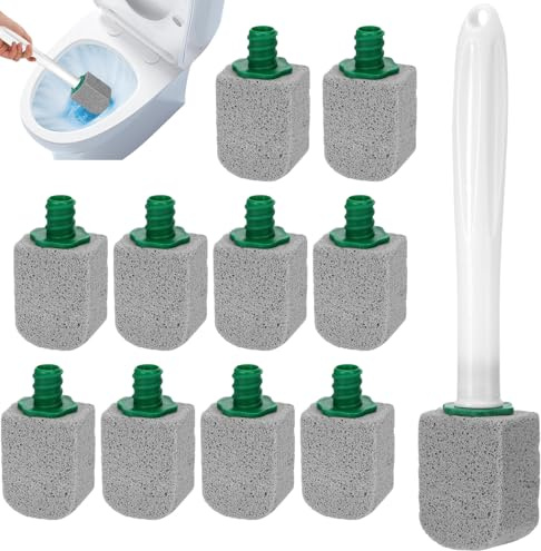 Juego de 10 cepillos de limpieza de piedra pómez para inodoro, cepillo de inodoro colgante con asa, limpiador de inodoro de piedra pómez reemplazable, para fregaderos, azulejos y bañeras (gris)