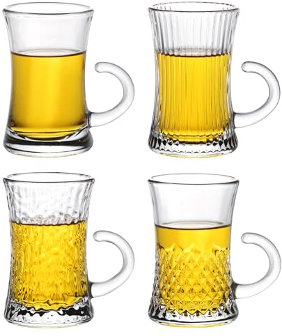 Paquete de 4 mini tazas de cerveza de 3.3 onzas con asa, ideal para cerveza, vodka, tequila, gran regalo de cumpleaños para padre, marido y amigos, vasos pequeños para degustación