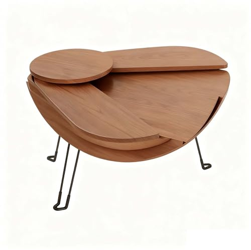 Foldable Side Table with Wing Shelves, Compact Design for Small Living Room or Bedroom Spaces, Walnut Finish, Versatile and Space-Saving Furniture