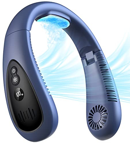 Aire acondicionado para el cuello, ventilador portátil para el cuello con placa de refrigeración, flujo de aire de refrigeración de 360°, ventilador USB recargable de 5000 mAh, manos libres, sin aspas