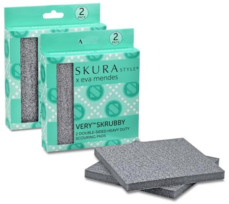Skura Style x Eva Mendes Very Skrubby Heavy Duty Scouring Pads (Bulk 4 Pack) | Abrasive Kitchen Cleaner for Caked-on, Baked-on Dirt | Durable, Odor-Free, Flexible, Dual Sided